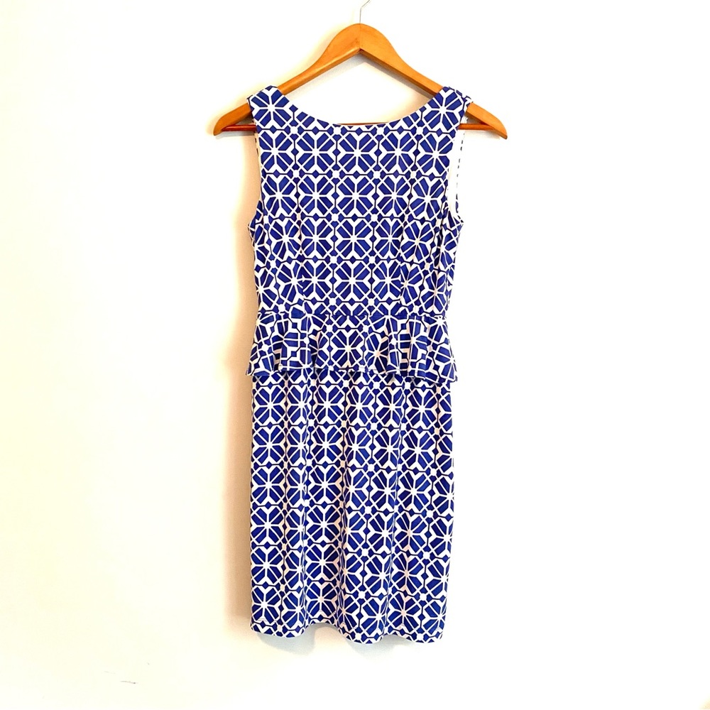 Donna Morgan Blue and White Peplum Dress Size 2P